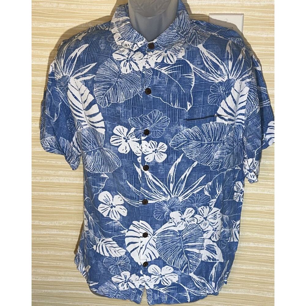 Caribbean Joe Men's Blue Floral Hawaiian Short Sleeve Shirt XL 100% Rayon 0624